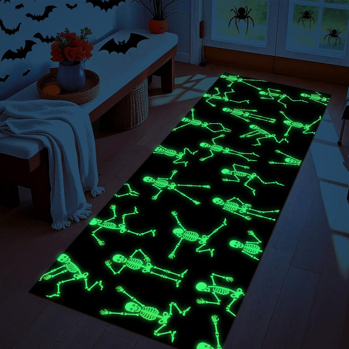 ASPMIZ Halloween Runner Rug, Glow-in-the-Dark Rug Runner Non Slip, Black Rugs with Rubber Back, Washable Rugs for Hallway Laundry Washroom Entryway Home Kitchen, Halloween Decorations, 20" x 60"