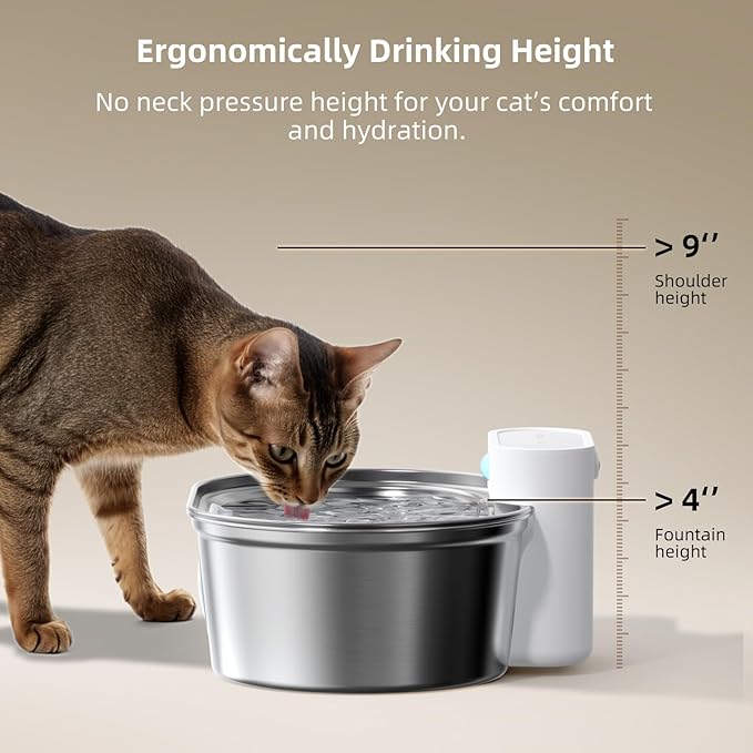 uahpet Wireless Cat Water Fountain Stainless Steel Pro, External Pump Battery