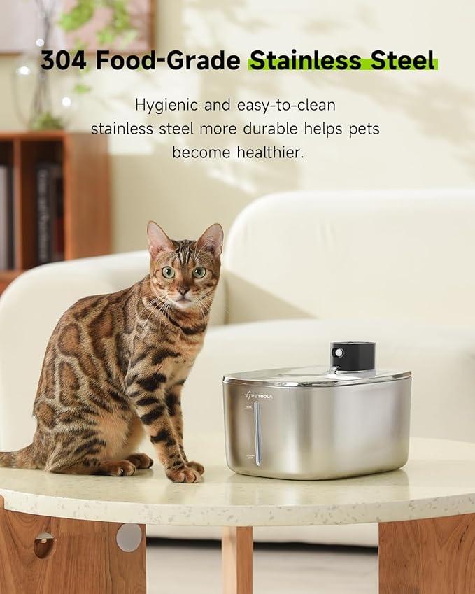 Wireless Cat Water Fountain Stainless Steel, 135floz/4L Battery Operated