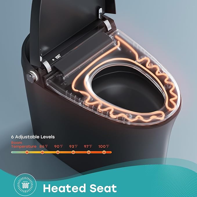 HOROW Black Smart Toilet with Pump and Bidet Built In, Bidet Toilet with Auto