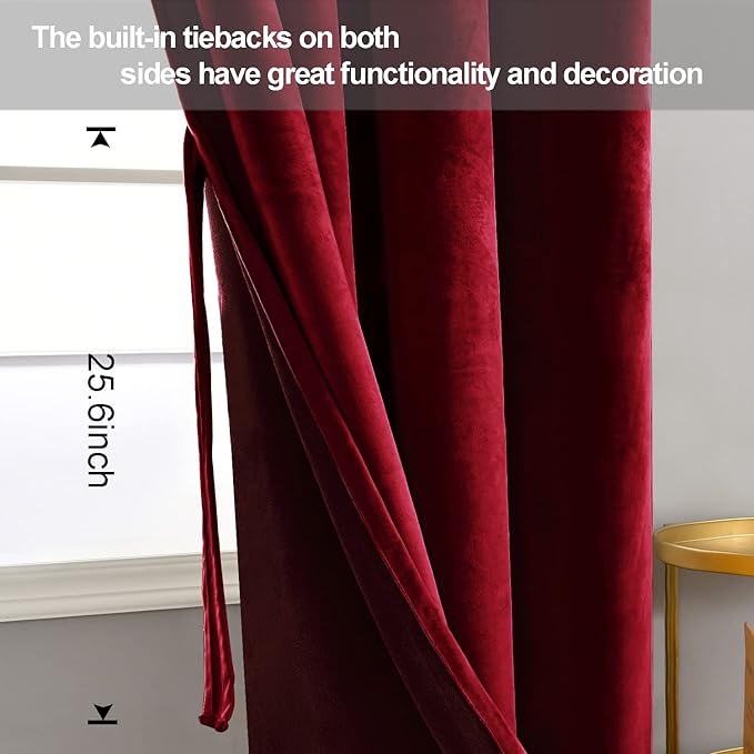 JIUZHEN Wine Red Velvet Curtains 96 inches Blackout Curtains