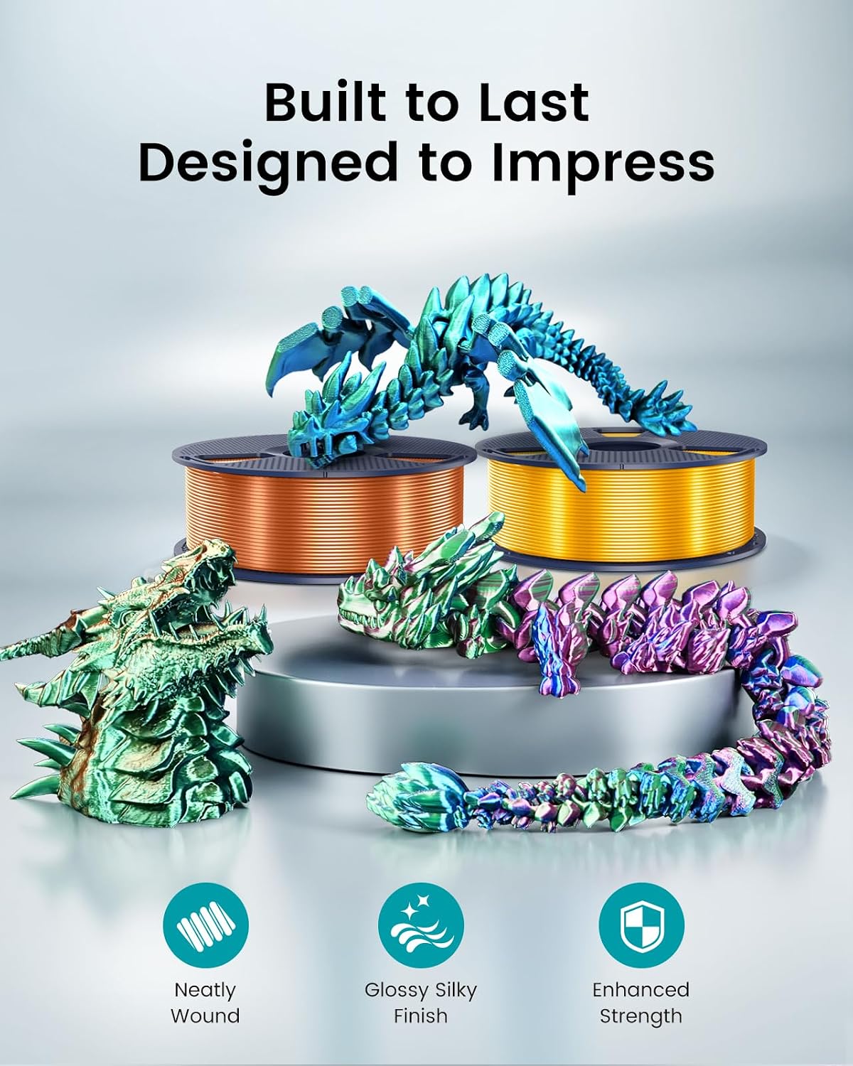 SUNLU Silk PLA+ Filament 1.75mm, Chrome Like Gloss Finish, Smooth Silk Texture, Upgraded Formula for Stable Printing, 4kg(8.8lbs) PLA Plus 3D Printer Filament, Gold+Gold+Silver+Silver