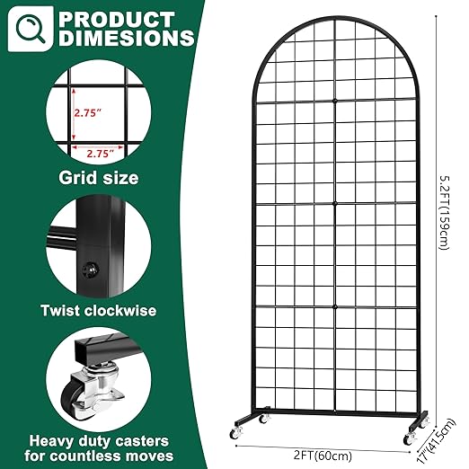 Asee'm Grid Wall Panels Display Stand 2' x 5.2' FT Black Movable Wire Grid Wall (2PCS)