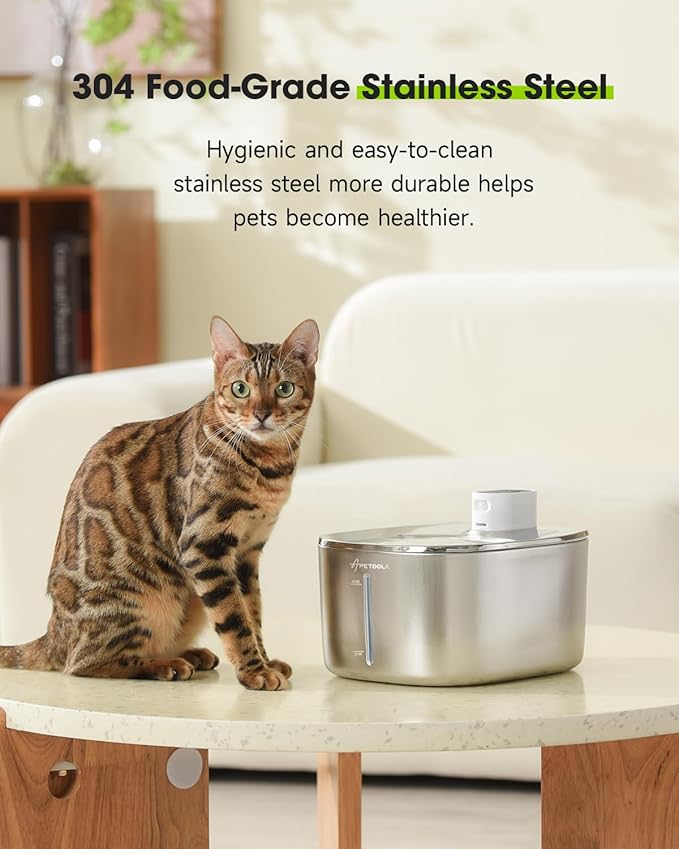 Wireless Cat Water Fountain Stainless Steel, 135floz/4L Battery Operated