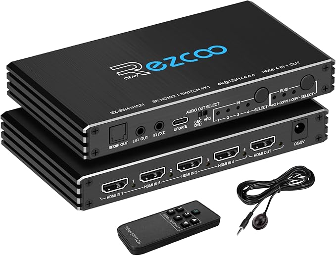 HDMI Switch 8K 4x1 120Hz 48Gbp, HDCP 2.3, HDMI Switcher 4 in 1 Out, 4 Port HDMI