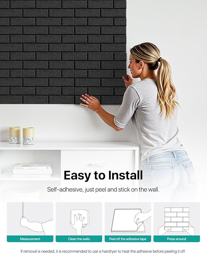 Soundproof Wall Panels Self-adhesive, Acoustic Panels 12 Pack Brick Wall Panels