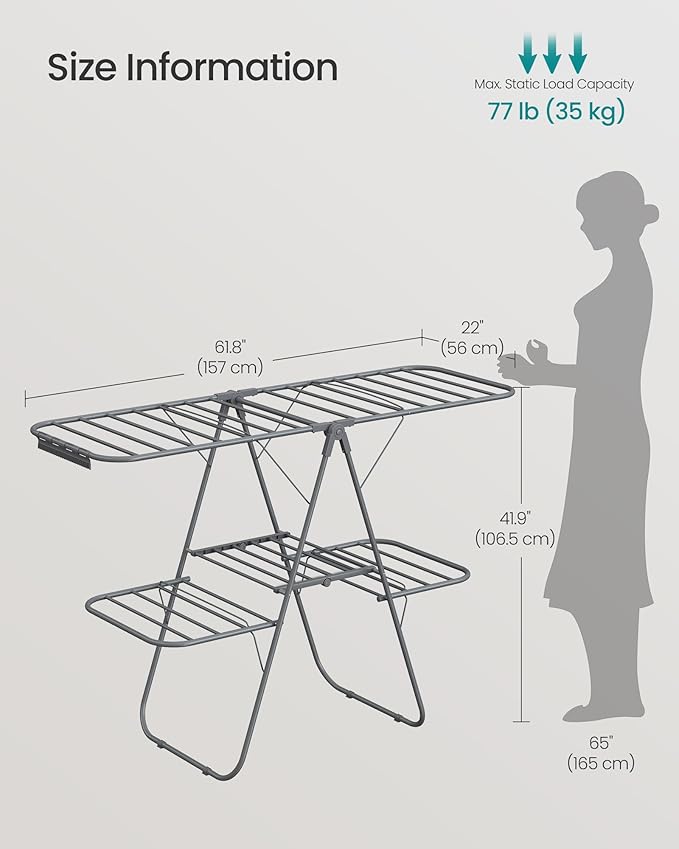 SONGMICS Clothes Drying Rack, Foldable 2-Level Laundry Drying Rack,