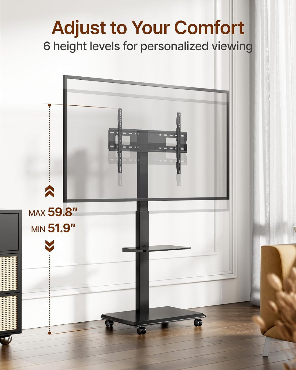 Steel Base Rolling TV Stand for 32-75 inch TVs up to 110 lbs, Black