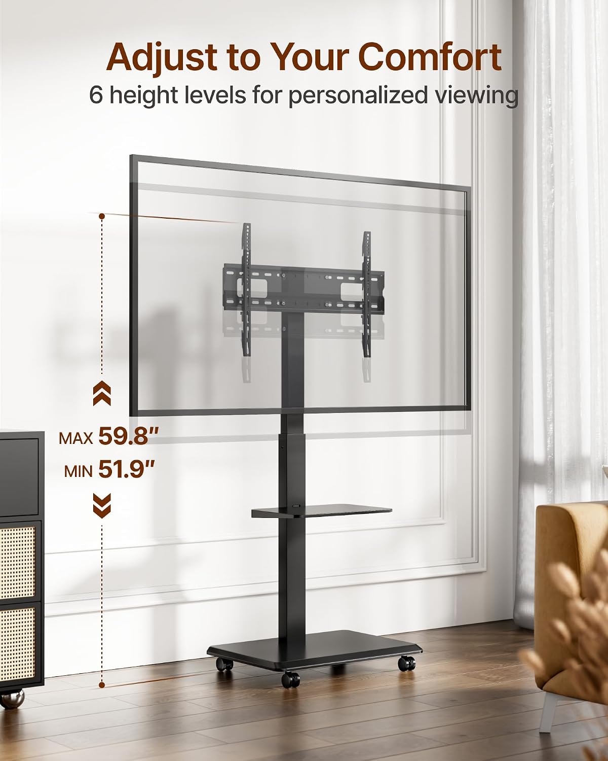 Steel Base Rolling TV Stand for 32-75 inch TVs up to 110 lbs, Black