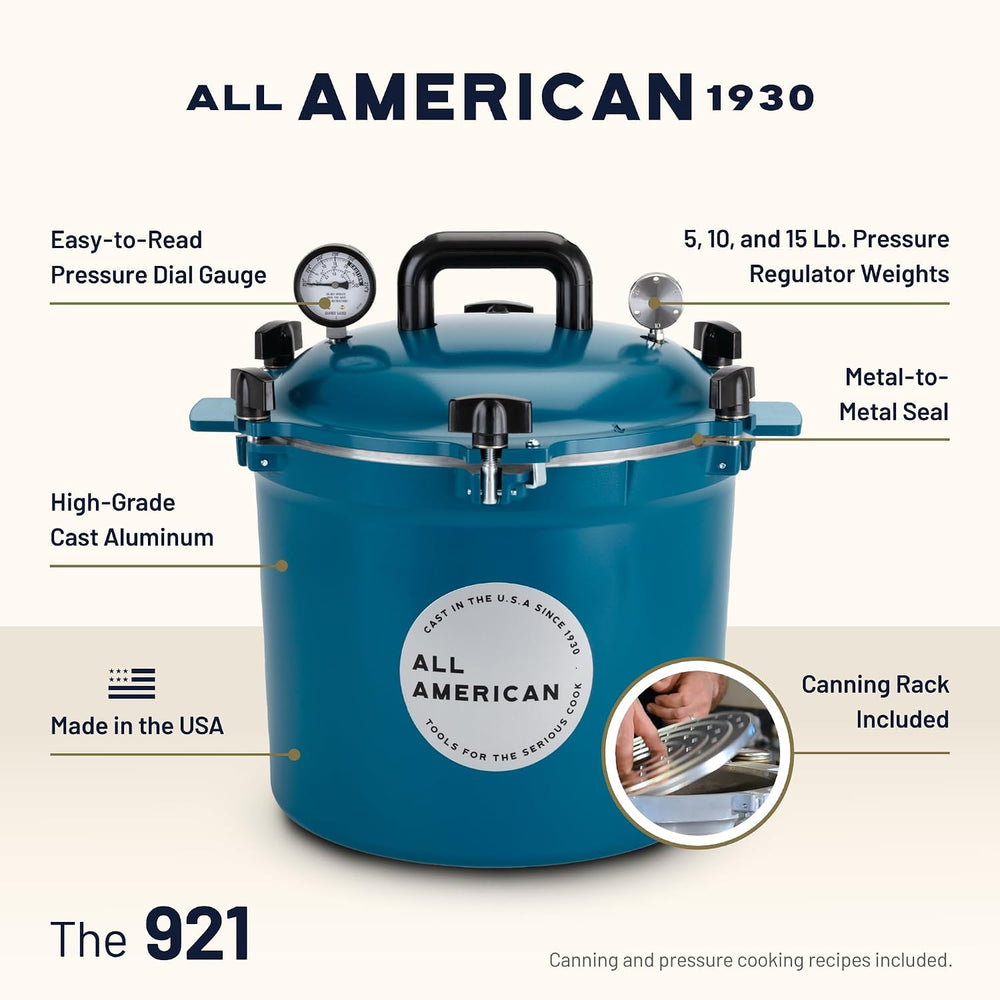All American 1930 Pressure Cooker/Canner (921), 21.5 Quart, Berry Blue