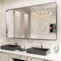 LOAAO 77X36 Inch Brushed Nickel Bathroom Mirror, Rounded Rectangle Silver Metal