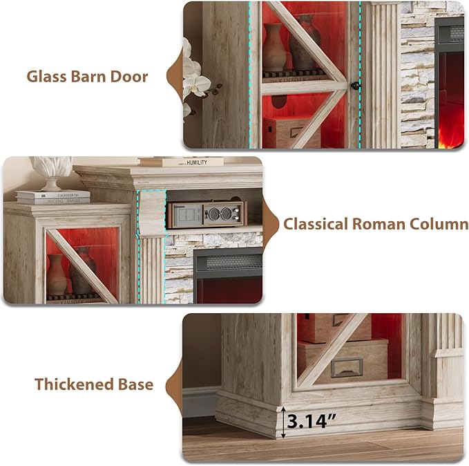 QUW Electric Fireplace TV Stand, Modern TV Console Table