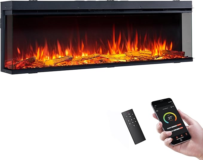 Legend Flame 59" W Smart Build in Electric Fireplace Insert, 1-2-3 Sided View