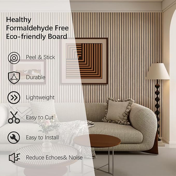 ARMURO Acoustic Wood Wall Panels, 94.5" Extra-Long Easy Peel & Stick Panels (2 PCS)