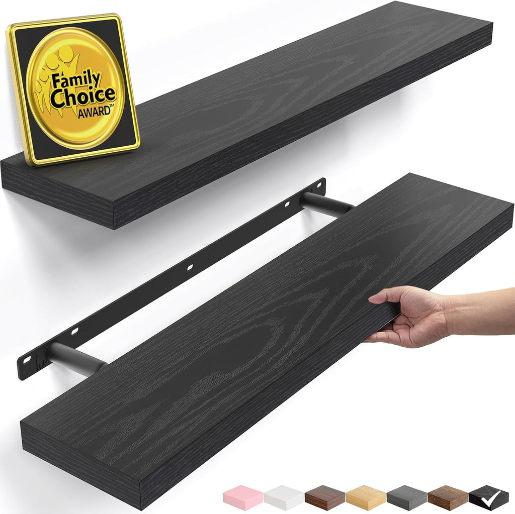 BAYKA Black Floating Shelves 22.5in, Set of 2, Wall Mounted for Wall Decor