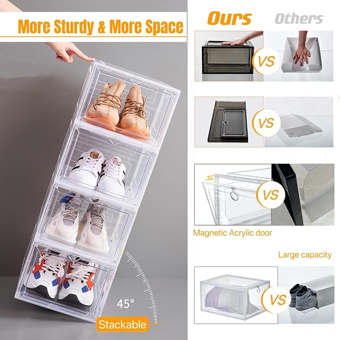 Attelite X-Large Clear Shoe Boxes Stackable Plastic Shoe Organizer, Thicken & (9 Pack)