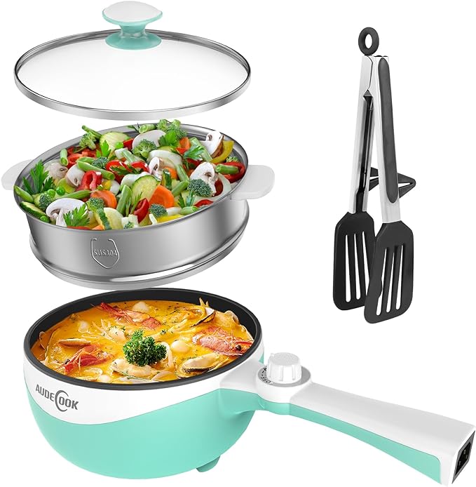 Audecook Hot Pot Electric, 1.7L Mini Electric Skillet Portable Nonstick Sauté