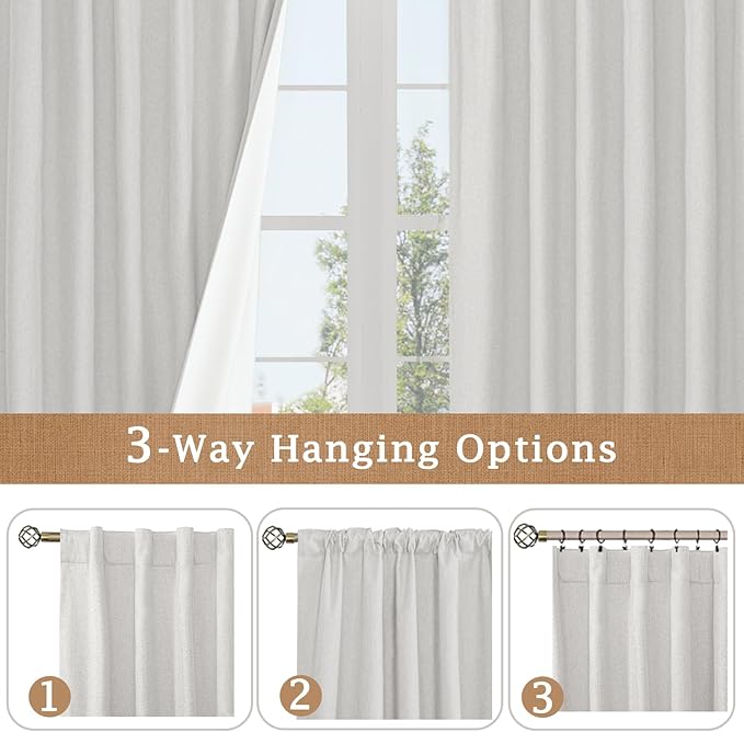 LAMIT 100% Blackout Linen Curtains, 72 Inch Linen Textured Living Room Curtains