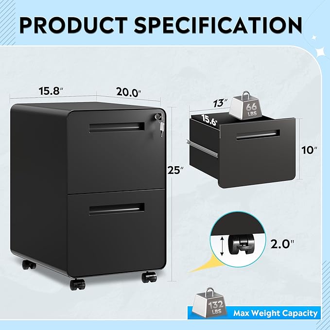 DEVAISE 2-Drawer Rounded Corner Metal File Cabinet