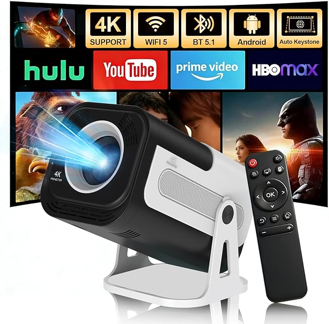 Mini Projector with Dual 5G WiFi and Bluetooth, Built-in App Smart Portable