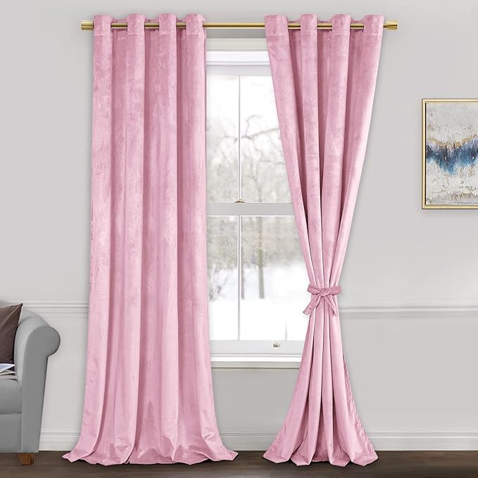 JIUZHEN Pink Velvet Curtains 120 inches (Set of 2)