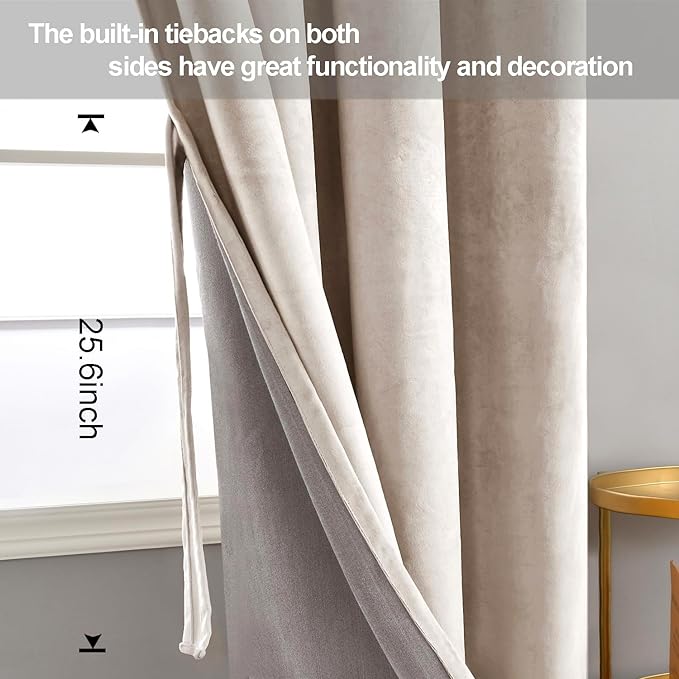 JIUZHEN Beige Velvet Curtains 96 inches