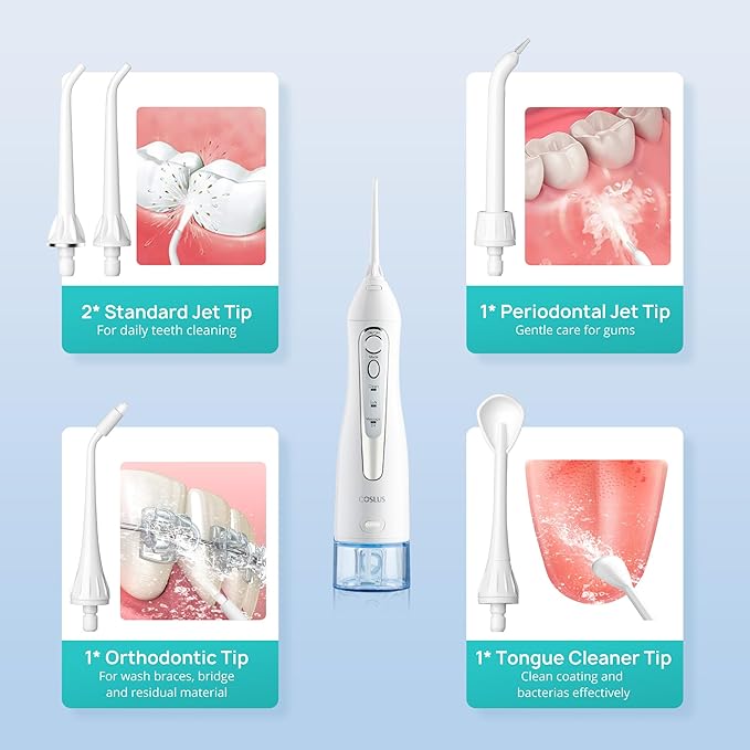 COSLUS Water Dental Flosser Teeth Pick: Portable Cordless Oral Irrigator 300ML