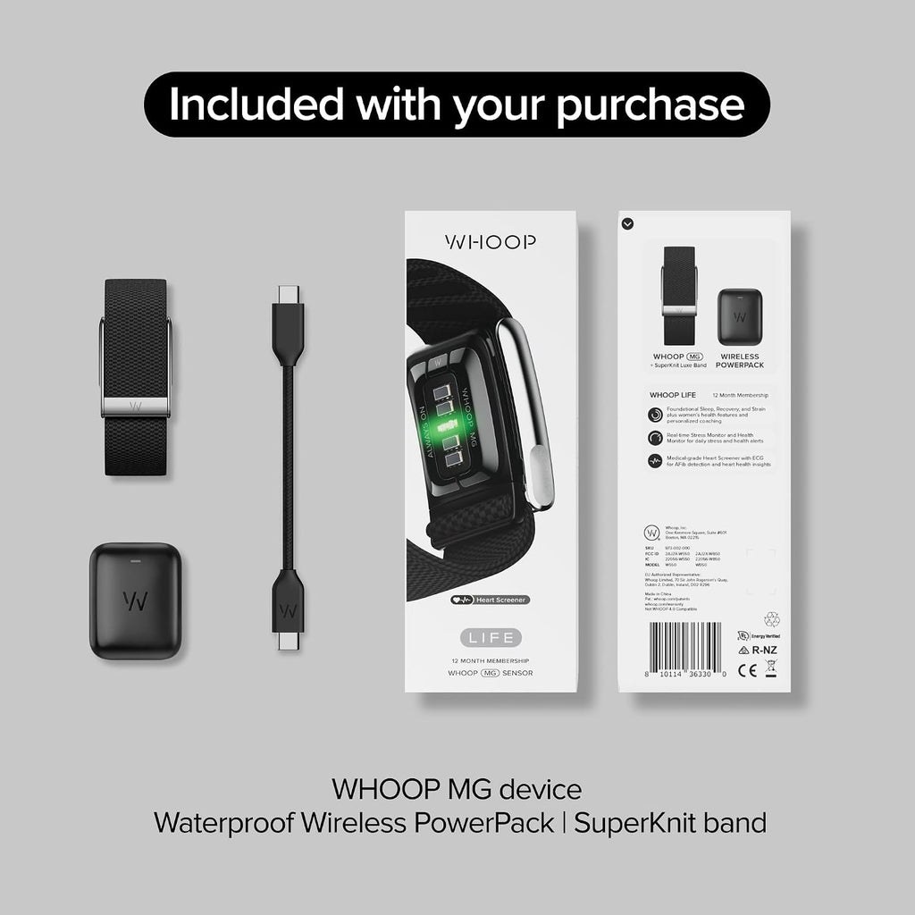 whoop 5.0/mg activity tracker - 12 month membership on a desk or shelf