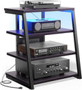 Besiost AV Media Stand with Outlets, Media Console with LED Lights, Stereo