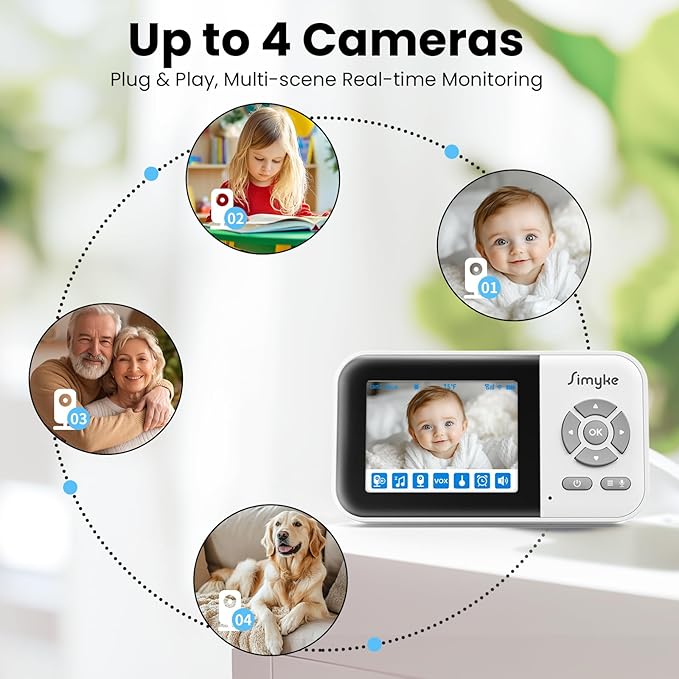 2Cameras Video Baby Monitor, Two Mode, 2.8'' IPS Display Screen, Night Vision