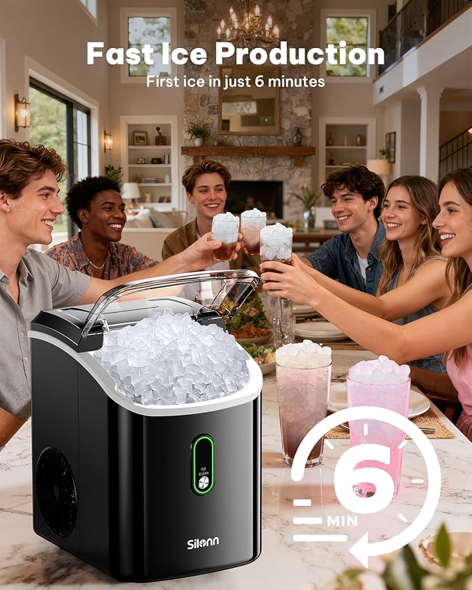 Silonn Nugget Ice Maker Countertop, Pellet Ice Machine