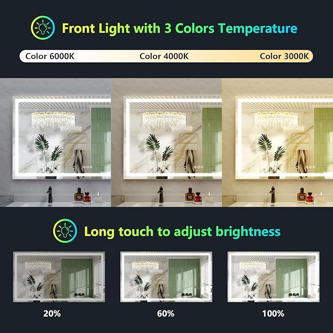 YEELAIT 66x36 Inch RGB LED Bathroom Mirror Front Light and RGB Backlit Lighted