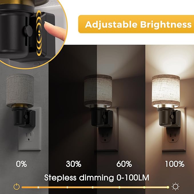 L LOHAS LED Night Lights Plug into Wall, 2 Pack Linen Fabric Cylinder Decor