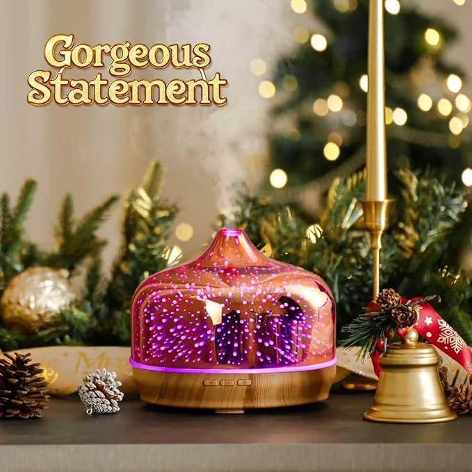 Porseme 500ml Essential Oil Diffuser 3D Glass Aromatherapy Ultrasonic Humidifier