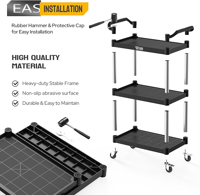 TUFFIOM 3-Tier Plastic Service Utility Cart