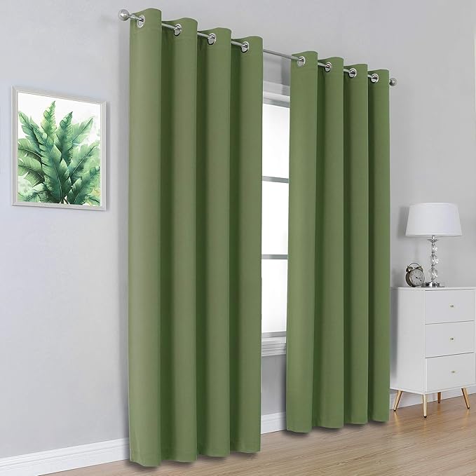 DUALIFE Sage Green Blackout Curtains 52 x 96 Inch Long Set of 2 Panels