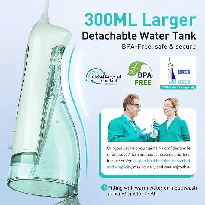 COSLUS Water Dental Flosser Teeth Pick: Portable Cordless Oral Irrigator 300ML