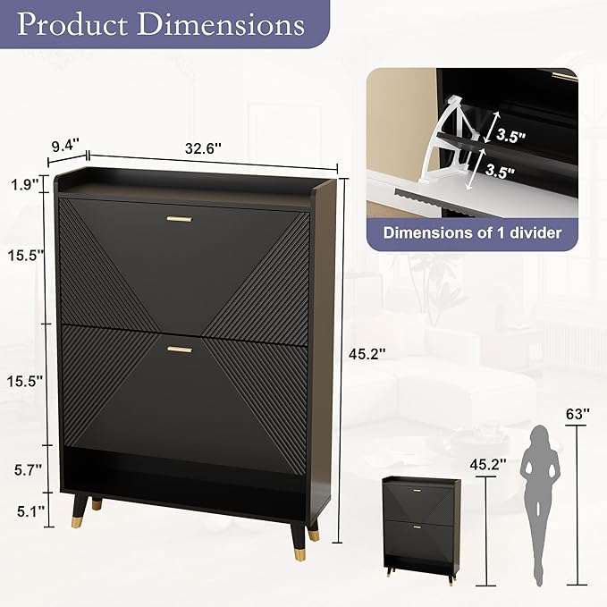Shoe Cabinet Storage for Entryway: 65" Black Shoe Organizer Cabinet