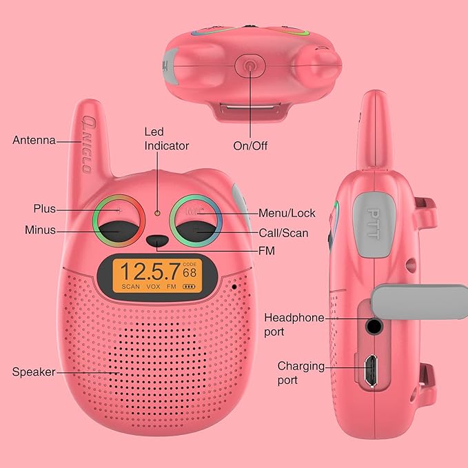 Walkie Talkies for Kids Rechargeable, Christmas Birthday Gifts for Girls Age 3-9