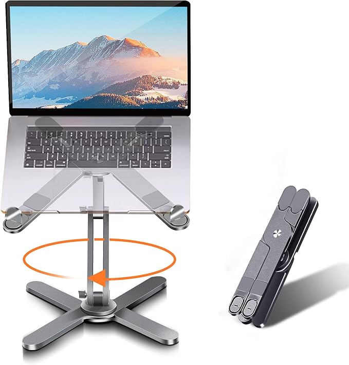 Laptop Stand with 360 Rotating Base, Computer Notebook Laptop Riser Metal Holder