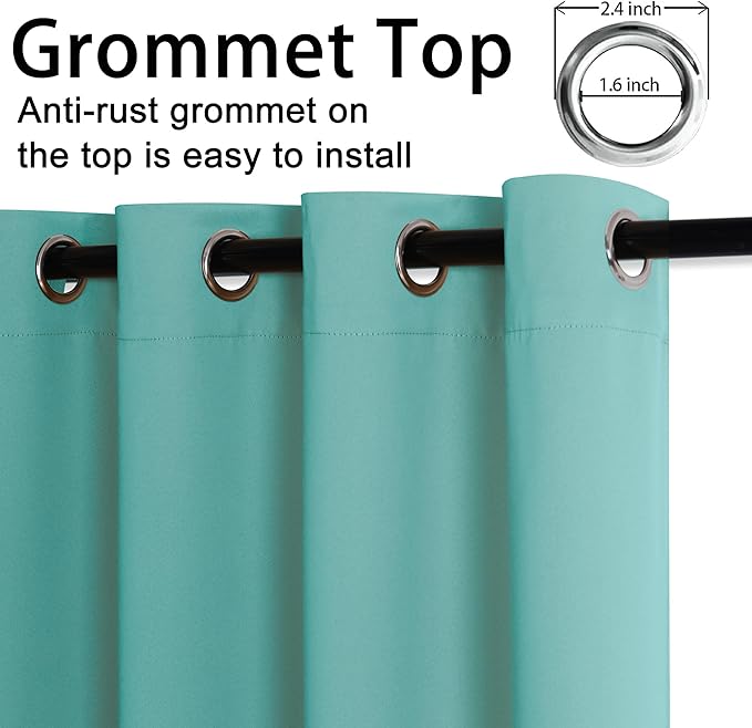JIUZHEN Turquoise Blackout Curtains (Set of 2)