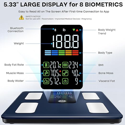 GE Smart Scale for Body Weight, Muscle Mass, Digital Bathroom Scales 500lbs