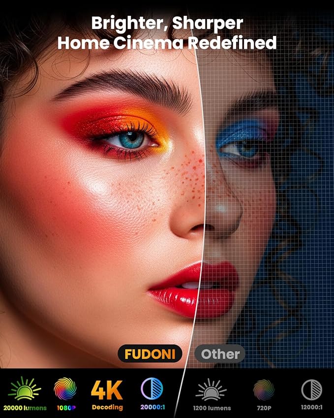 FUDONI Smart Projector with WiFi 6 and Bluetooth, 1080P Full HD Projector
