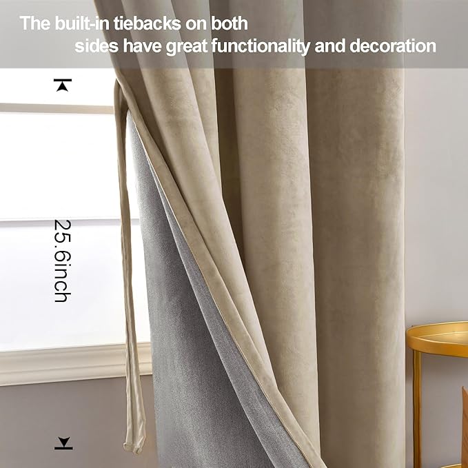 JIUZHEN Taupe Velvet Curtains 96 inches