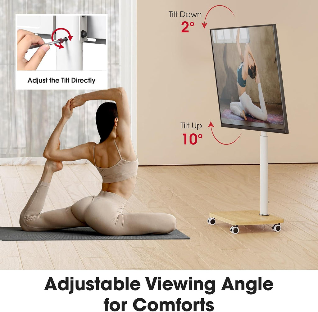 AOKCOS Rolling TV Stand for 32-65 Inch TVs, Portable Mobile TV Stand on Wheels, 8-Level Height Adjustable TV Cart with Swivel & Tilt Mount for Bedroom/Living Room/Office/Corner