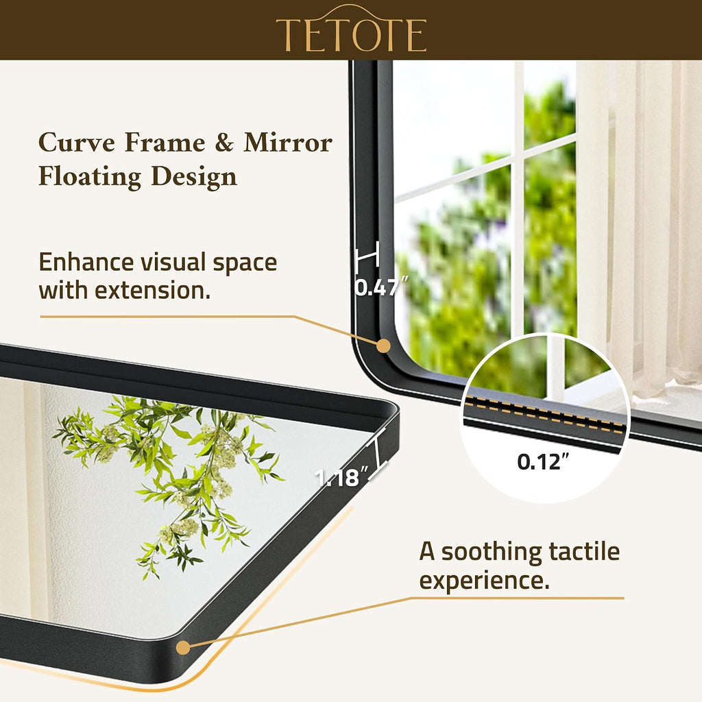 42 x 36 Black Bathroom Mirror Matte Black Metal Framed Vanity Mirror, Tempered Glass, Wall Mounted for Bathroom, Entryway, Bedroom, Living Room(Horizontal/Vertical)