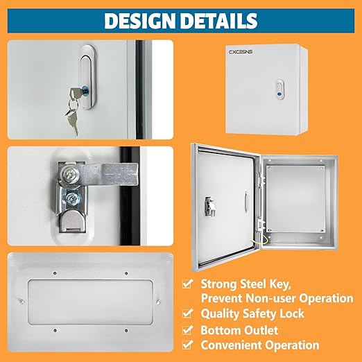 Outdoor Electrical Box 20 x 16 x 10''D NEMA 4X Enclosure Steel Box, Waterproof