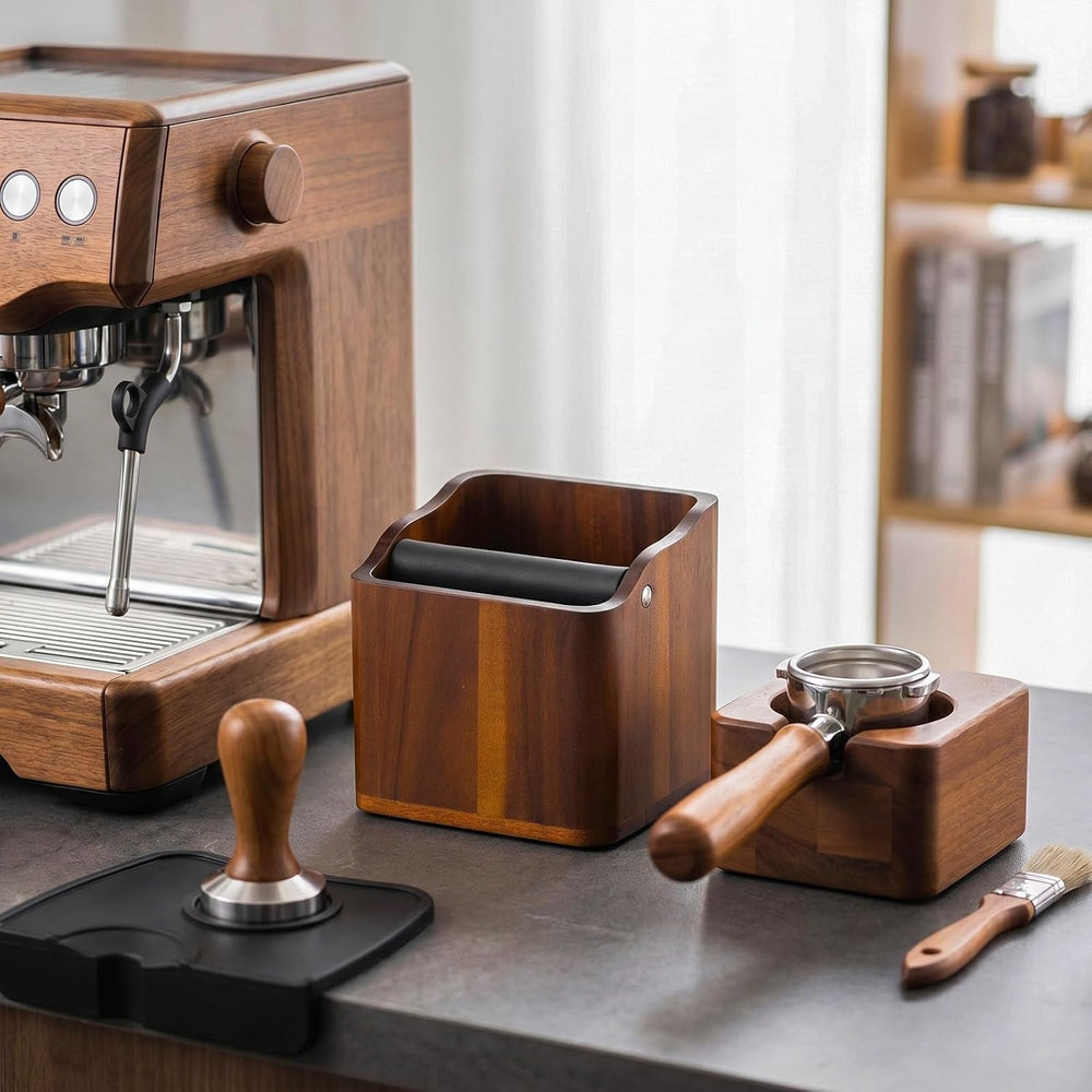 Hushee 5 Inch Espresso Knock Box, Acacia Wood Coffee Puck Knockbox with Remov...