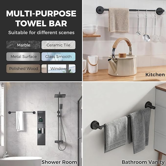 Adjustable Suction Cup Towel Bar (2 Pack)