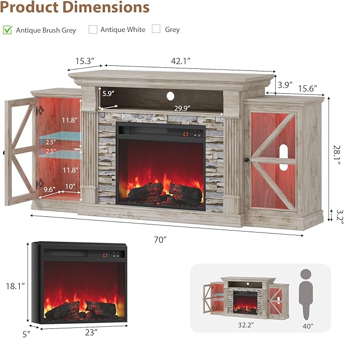 QUW Electric Fireplace TV Stand, Modern TV Console Table